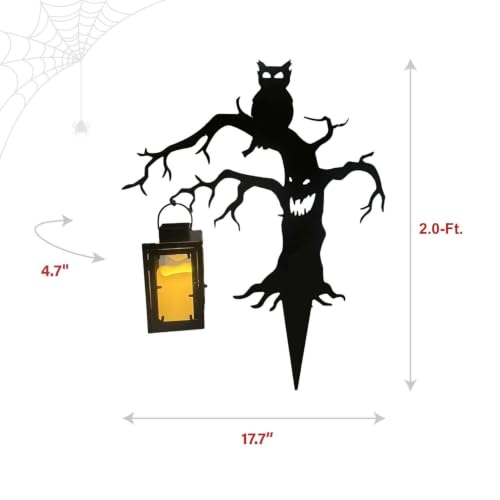 LED Spooky Halloween Tree with Owl and Lantern, 2 Feet Decor