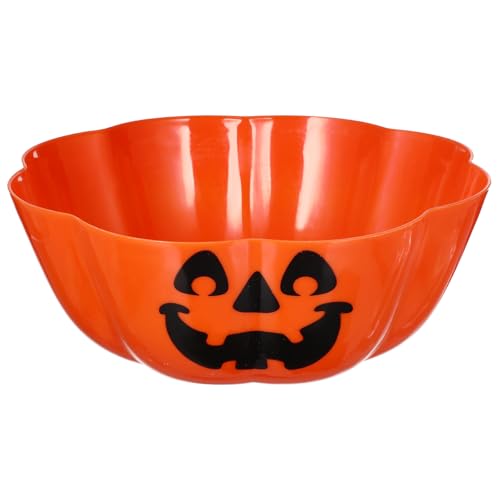 Large Plastic Pumpkin Candy Bowl - 11.6 Inch Halloween Trick-or-Treat Centerpiece