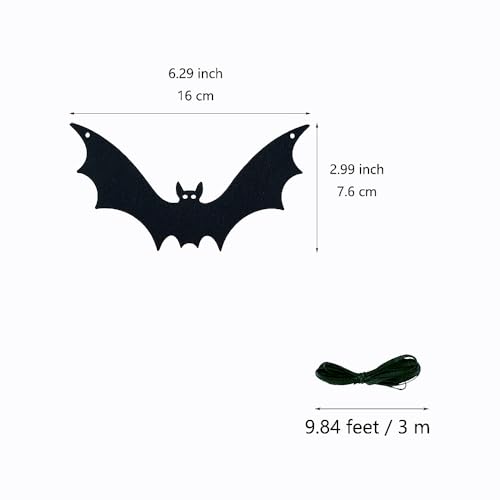 Halloween Bat Garland Felt Banner - Haunted House Decor, Reusable Black Bat Streamer