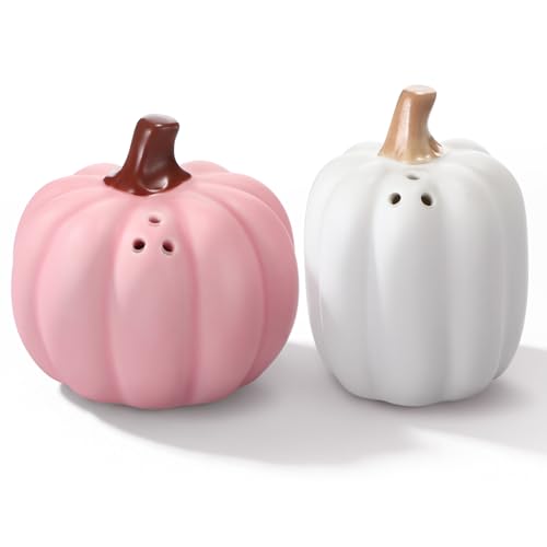 Pink White Pumpkin Salt and Pepper Shaker Set - Fall Halloween Kitchen Decor - Variation of Pink & White