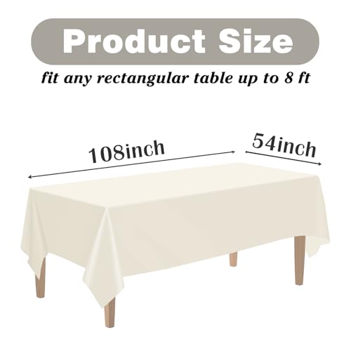 Ivory Plastic Tablecloths 2 Pack - Disposable 54 x 108 Inch Rectangle Event Table Cover