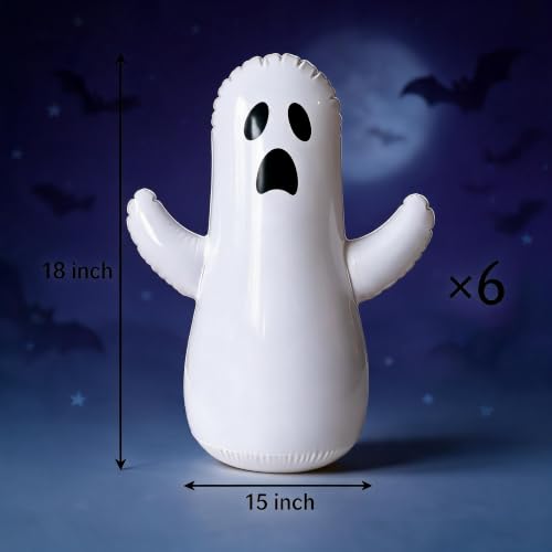 6 Pack Inflatable Ghost Decorations for Halloween - Wobble Yard Decor, 18 Inches