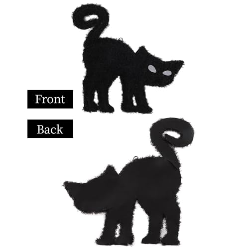 Halloween Hanging Black Cat Decoration with Glowing LED Eyes - 18.5 Inch Indoor Outdoor Decor - Black Cat Variation