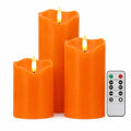 Orange Flameless Pillar Candles Set - 3 Sizes with Remote & Timer - Halloween Decor