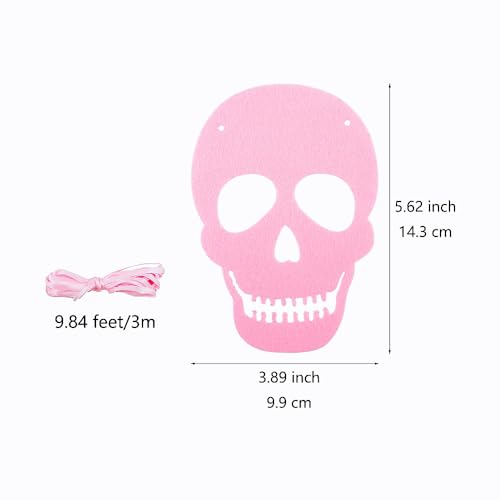 Pink Skull Garland Banner Felt Halloween Decoration - Reusable Party Decor