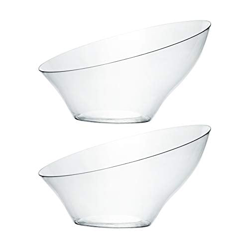 Disposable Medium Clear Angled Plastic Serving Bowls - Pack of 4