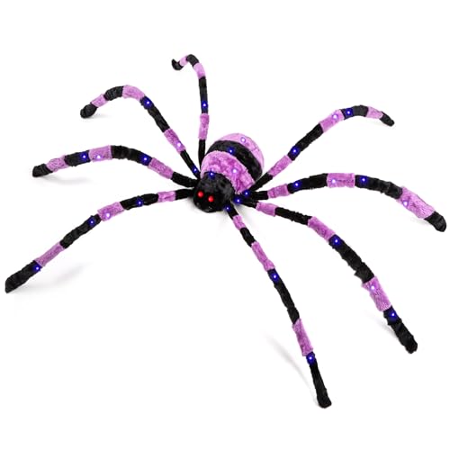 Purple 5ft Giant Light Up Spider Halloween Decoration with LED Eyes & Timer