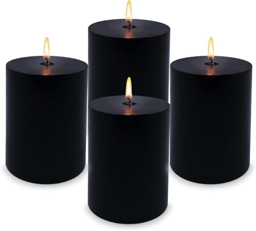 Black Unscented 2x3 Inch Pillar Candles - Dripless & Long Burning, Set of 4