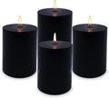 Black Unscented 2x3 Inch Pillar Candles - Dripless & Long Burning, Set of 4