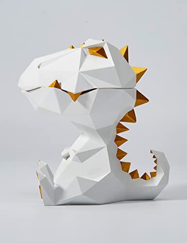 White Dinosaur Candy Dish Storage Animal Statue - 7.5 Inch Modern Sculpture