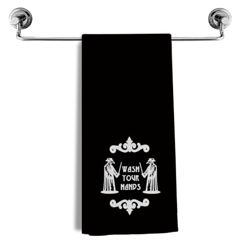 Halloween Hand Towels - Gothic Skull Pattern Bathroom Decor - Black - 24x16 Inch