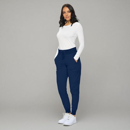 Monarch Uniforms Womens Jogger Scrubs Ribbed Jogger Scrub Pants for Women-Petite-(Navy Blue)-S