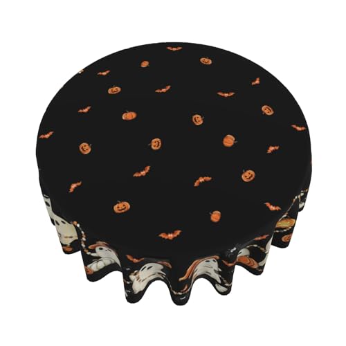 Halloween Round Tablecloth 60 Inch Ghost Jack-o'-Lantern Bats Water-Resistant Fabric - Ghost Variation