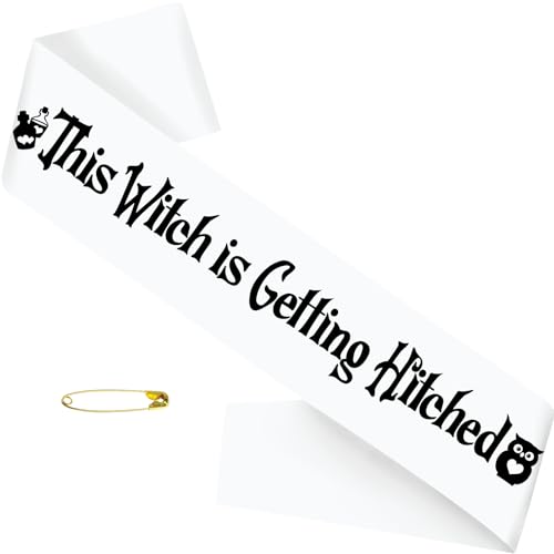 Halloween Bride Sash - White 'This Witch is Getting Hitched' Bachelorette Party Accessory