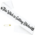 Halloween Bride Sash - White 'This Witch is Getting Hitched' Bachelorette Party Accessory