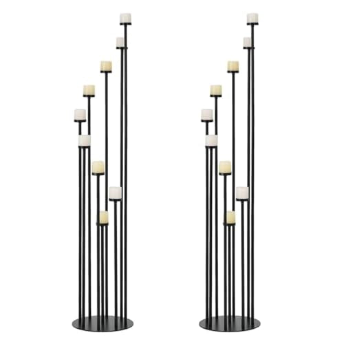 Black 44 Inch Metal Floor Candelabra Centerpiece - 9 Arm Candle Holder for Halloween, Weddings & Home Decor - Variation: Black / 2 Pcs