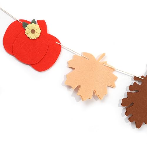 Felt Pumpkin and Leaves Garland - Fall Harvest Banner for Thanksgiving & Halloween Decor