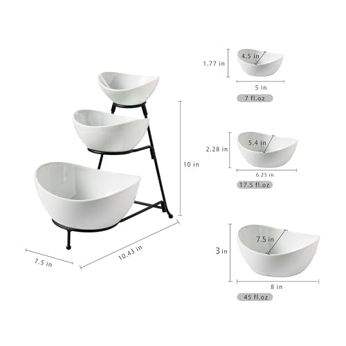 Gomakren 3-Tier Serving Bowl Set with Black Stand, Chip & Dip Holder