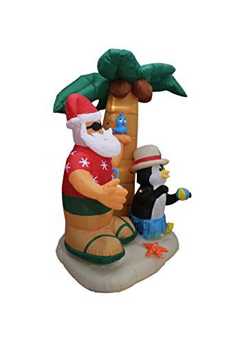7 ft Inflatable Santa Claus & Penguin Holiday Yard Decor with Palm Tree