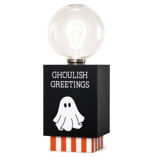 Halloween Indoor Light Up Ghost Sign - Black Halloween Desk Decor with Warm Globe Light