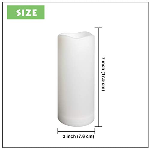 White 3x7 Inch Outdoor Flameless LED Pillar Candles with Remote & Timer - 2 Pack