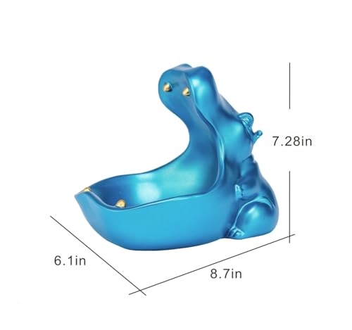 Hippo Key Holder Statue - Blue Candy Dish & Decorative Figurine - Variation: Blue A