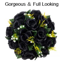 Wedding Flower Centerpieces Set - Black Silk Flower Balls, 10 Pack - 10" Diameter