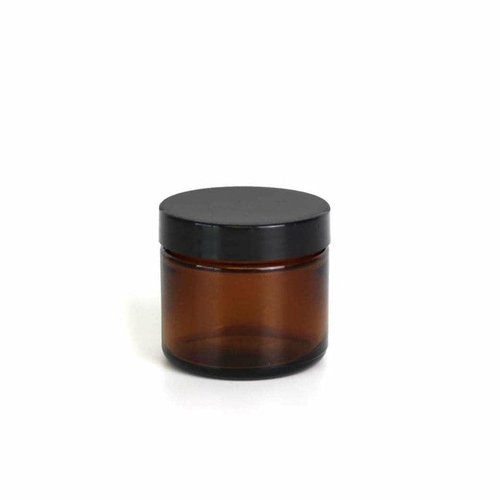 2 oz Amber Glass Jar w/Black Cap