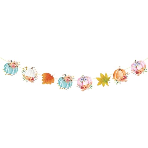 Thanksgiving Pumpkin Banner Gender Reveal Party Decorations - Fall Autumn Harvest Flags & Cake Topper