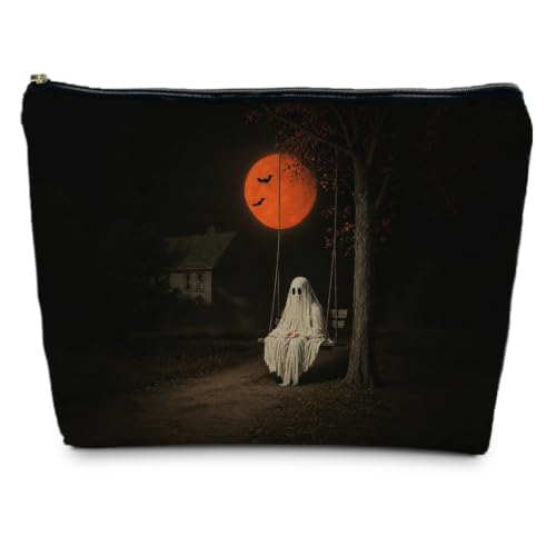 Gothic Halloween Ghost Makeup Bag for Women - Funny Ghost Design, 13x7.8 Inches