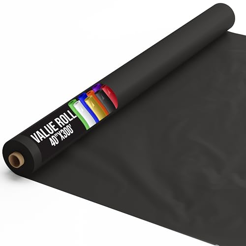 Black Plastic Table Cover Roll - 40" x 300' Disposable Banquet Tablecloth - Variation: Basic Black / 300 Feet Value Roll