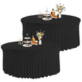 Black 5ft Round Spandex Tablecloth with Skirt - 60 Inch Fitted Wrinkle-Free Cover for Wedding & Events - 2 Pack