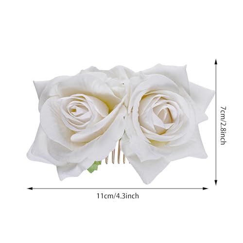 White Rose Flower Hair Clips Comb Set for Weddings & Events - 2 Pack