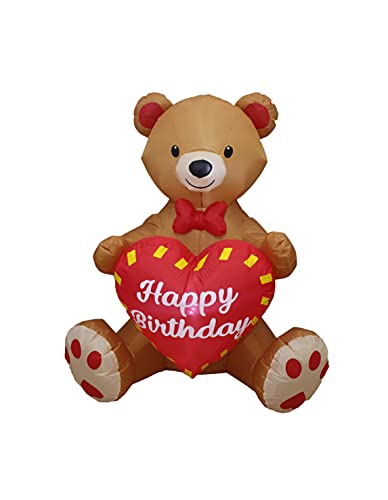 Inflatable Happy Birthday Teddy Bear - 4 Ft Tall Outdoor Party Decor with LED Lights