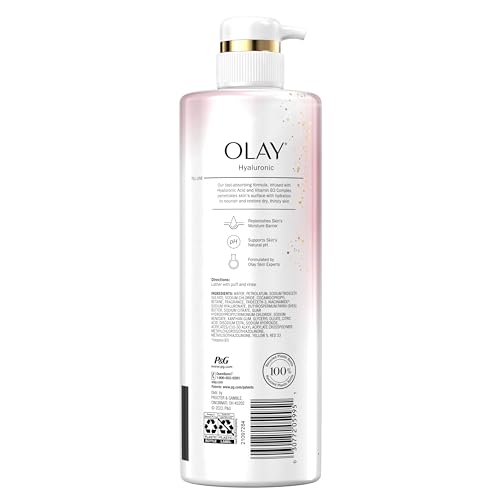 Olay Body Wash for Women, Intensely Hydrating, Hyaluronic Acid Serum Complex, Renews Moisture, Free of Parabens & Phthalates, Vitamin B3 Lameller Technology, For All Skin Types, 20 fl oz