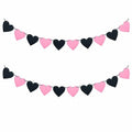 Black and Pink Felt Heart Garland for Gothic Wedding & Party Decorations