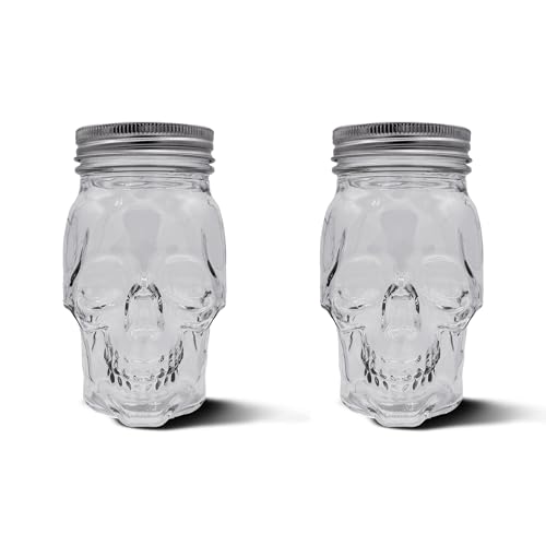 Small Clear Skull Mason Jar Glasses Set of 2 - Halloween Drinkware & Storage