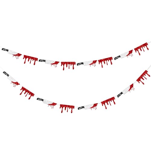 Halloween Blood Drip Banner Garland with Glitter Knife - Red Silver Black Variation