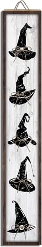 Halloween Welcome Sign for Front Door Standing - Witch Hat Wooden Porch Decor - Black & White