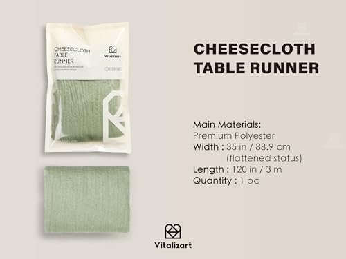 Vitalizart Sage Green Cheesecloth Table Runner 10ft Rustic Boho Wedding Decor