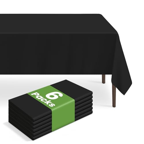 Disposable Black Rectangular Tablecloth 54x108 Inches 6 Pack Waterproof Party Cover