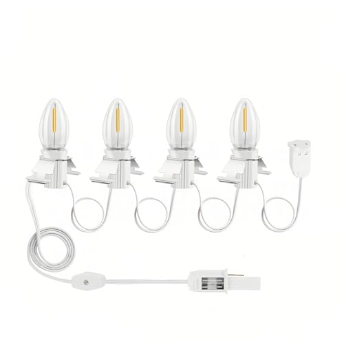 8.4ft Christmas Village Lights with 4 Warm White LED Bulbs - Adjustable & Energy-Efficient