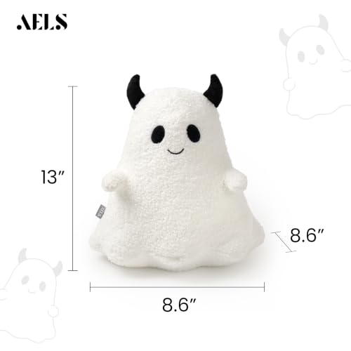 Halloween Ghost Throw Pillow with Horns - Mischievous Boy Variation, Spooky Decor