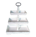 3-Tier Rectangle Serving Stand with Rustic Farmhouse Style and Metal Handle