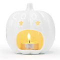 Ceramic White Pumpkin Candle Holder with Star Holes - Halloween Decor - Variation H01