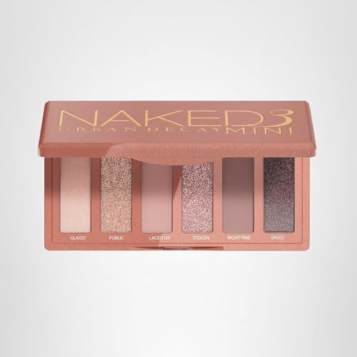 URBAN DECAY Naked 3 Mini Eyeshadow Palette - 6 Soft Pink Shadows, Multi-Use Matte & Shimmer Finishes, Ultra-Blendable Everyday Rosy Neutrals, Long-lasting Up to 12HR Wear, Travel Makeup with Mirror