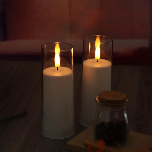 Flameless Candles with Remote & Timer - Set of 2, 2x6 Inches, Clear Acrylic