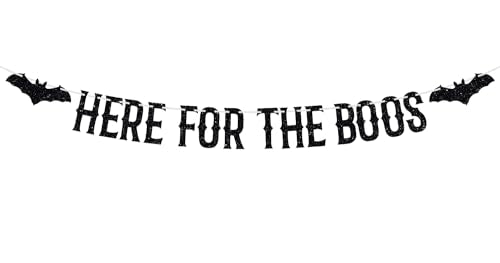 Halloween Bunting Banner - Haunted House Bat & 'Here for The Boos' Glitter Garland