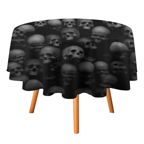 Gothic Skull Round Tablecloth - Halloween Skeleton Scary Skull Print, 36 Inch, Variation Skull-5