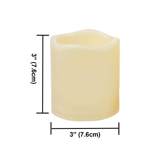Dark Ivory Waved Top 4 Pack Waterproof Battery Operated LED Flameless Pillar Candles 3x3 Inches